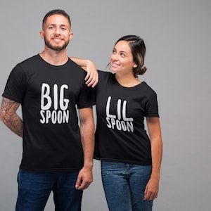 Big Spoon Lil Spoon Matching Couples T-Shirts, Husband Wife Gift