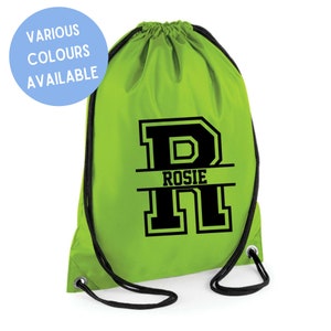 Nom personnalisé et sac à cordon initial fendu, club scolaire, nom personnalisé pour enfants, sport universitaire, sac pour adulte, sac à dos pour enfants, sac de football