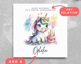 Personalised Name Unicorn Birthday Card Cute Unicorn Personalised Birthday Girl Name Magical Unicorn Rainbow Unicorn Girl Card