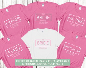 Custom Personalised Hen Party T shirts Bridal Role Mother Of Bride Bridesmaid Team Bride Bridal Shower Shirts Bride To Be Maid of Honour PIN