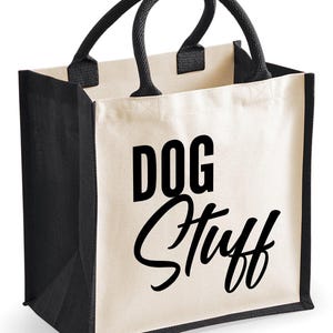 Bolsa de yute mediana para guardar cosas de tu perro: ideal para la compra, el almuerzo, juguetes, golosinas y viajes. Regalo perfecto para nuevos dueños de cachorros.