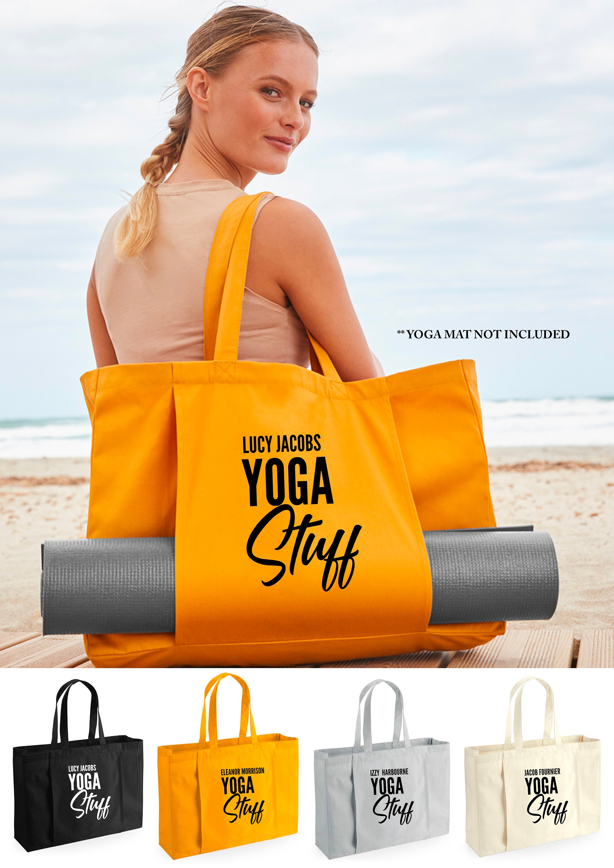 Personalised Name Yoga Stuff Organic Yoga Tote Bag, Custom Yoga