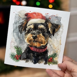Yorkshire Terrier Weihnachtskarte, Karte für Hundebesitzer, Haustierbesitzer Weihnachten, Hundeweihnachtskarte, Aquarellhund, festliche Karte, Karte für Tierliebhaber,