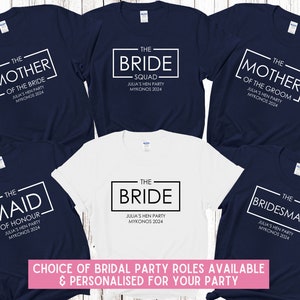 Custom Personalised Hen Party T shirts Bridal Role Mother Of Bride Bridesmaid Team Bride Bridal Shower Shirts Bride To Be Maid of Honour NAV