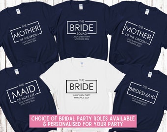 Custom Personalised Hen Party T shirts Bridal Role Mother Of Bride Bridesmaid Team Bride Bridal Shower Shirts Bride To Be Maid of Honour NAV