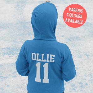 Kids Personalised Sport Hoodie Team Kit NAME & NUMBER Football Netball Hockey Child Custom Hoody Sweatshirt Hooded Soccer