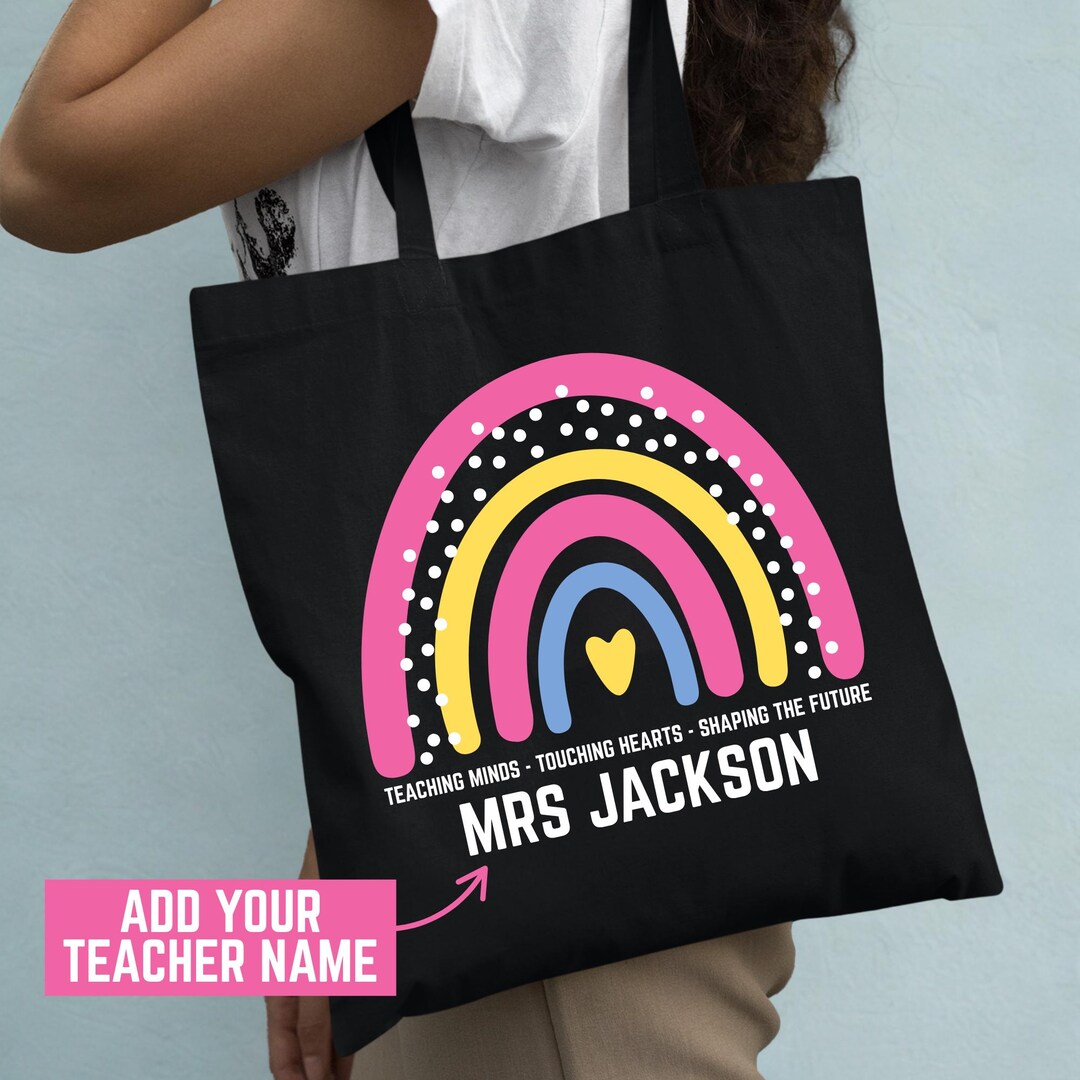 Personalised Teacher Tote Bag – Custom Name Rainbow Appreciation Gift ...