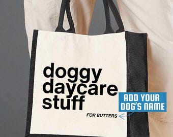 Personalised Doggy Daycare Stuff Bag – Custom Jute Tote for Pet Essentials, Puppy Storage Bag, Dog Travel Bag, Puppy Custom Bag