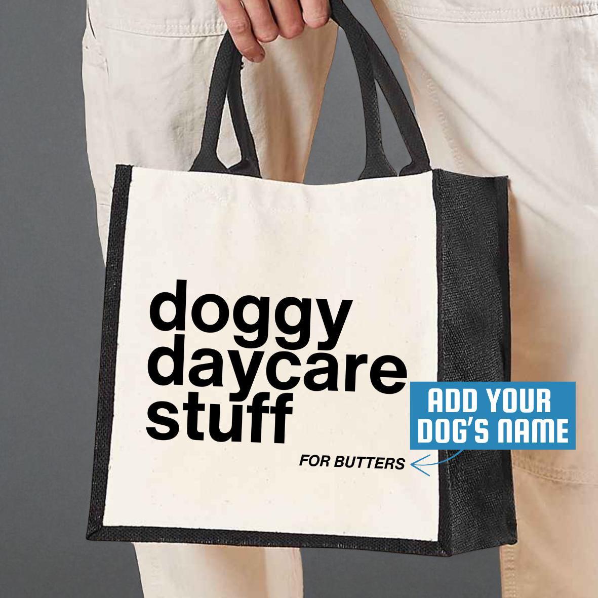 Personalised Doggy Daycare Stuff Bag - Custom Jute Tote for Pet Essentials, Puppy Storage Bag, Dog Travel Bag, Puppy Custom Bag