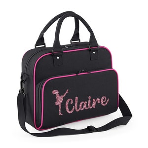 Personalised Name Junior Irish Dance Bag School Dance Girls Girls Boys Kids Ceili Gaelic Stepdance Sean-Nós Dance Kit Adult Student Class Black/Fuchsia