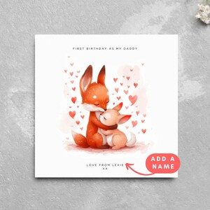 Gepersonaliseerde eerste verjaardagskaart als papa nieuwe vader Kaart van baby kind papa aquarel vos baby schattige dieren kaart van baby zoon dochter