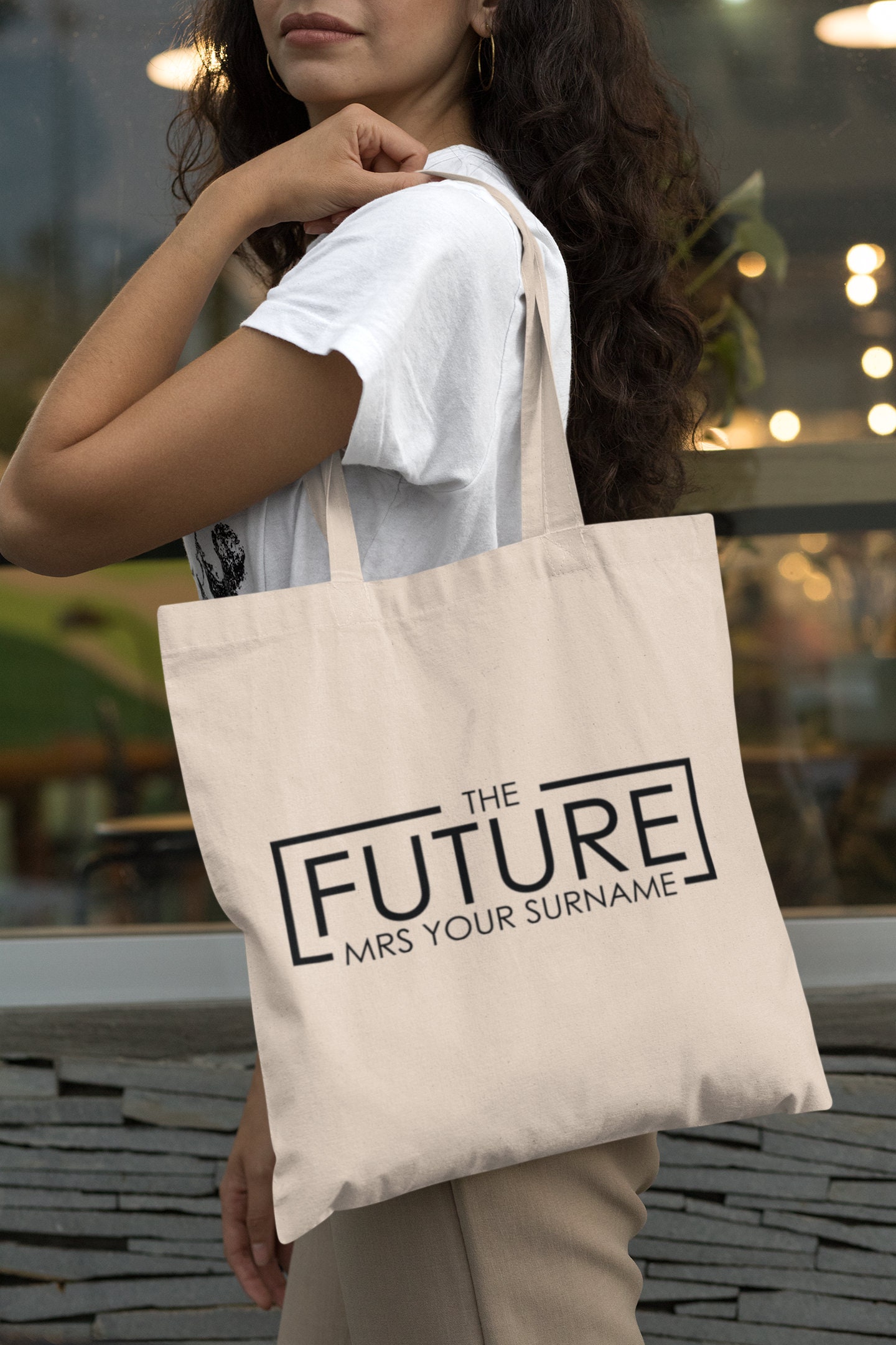 Future Mrs Personalized Canvas Tote Bag With Leather Straps