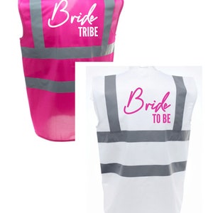 Hen Party Bride To Be Bride Tribe Pink Hi Viz Vest Bride Bridal Party Fancy Dress Bachelorette Party Uniform image 1