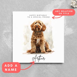 Gepersonaliseerde Labradoodle-verjaardagswenskaart, kaart voor vriend of familielid, hondenliefhebber, hondenuitlater hondenkaart aangepaste naam