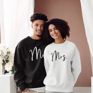 Mr and Mrs Couples Sweatshirt Husband Wife Married Newlywed Wedding His Hers Wedding Gift Honeymoon Just Married Bride Groom Hubby Wifey