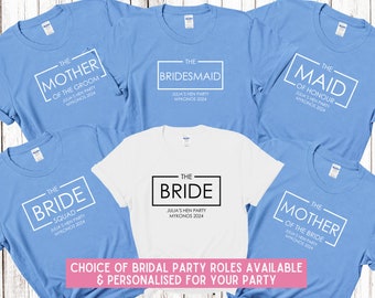 Personalised Hen Party T shirts Bridal Role Mother Of Bride Bridesmaid Team Bride Bridal Shower Shirts Bride To Be Maid of Honour BLU SQ