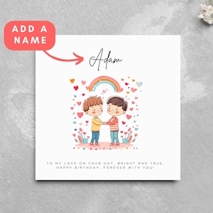 Personalisierte Geburtstagskarte Partner Mann Freund Paar niedlich Romantische individueller Name Verlobte Same Sex Ehe männlich Gay LGBTQIA + Karte