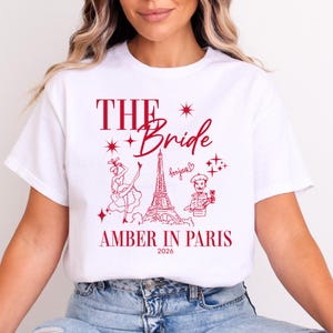 Camisetas personalizadas para despedida de soltera en París Camisetas para el equipo de la novia Camisetas para la fiesta nupcial Camisetas personalizadas a juego para despedida de soltera Camiseta para la futura novia francesa Bride