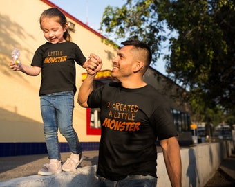I Created A Little Monster Parent Child Matching Halloween Tshirts Father Son Mum Daughter Family Shirts Baby Toddler Kids Fancy Dress