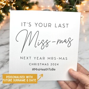 Last Fräulein-Mas nächsten Jahr Mrs-Mas personalisierte Braut zu sein Weihnachtskarte Platz Verlobte Zukünftige Frau Weihnachten Weihnachten Letzte Weihnachten als Fräulein