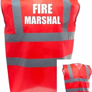 Fire Marshal Printed Red Enhanced Safety Vest Waistcoat Hi Viz/Vis Visibility Workplace/Business