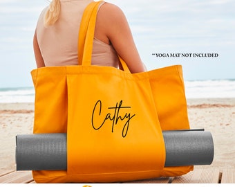 Personalised Large Name Organic Yoga Tote Bag, Wellness Gift, Custom Yoga Bag, Yoga Mat Bag, Pilates Bag, Meditation Bag, Zen Gift,Self Care