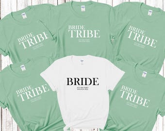 Spersonalizowane koszulki na wieczór panieński BRIDE TRIBE Koszulki na wieczór panieński Spersonalizowane pasujące koszulki na wieczór panieński Bride To Future