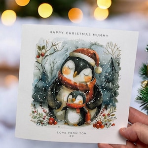Personalisierte Pinguin Mama Weihnachtskarte vom Kind Kinder benutzerdefinierte Name erste Weihnachten als Mama von Baby oder Kinder