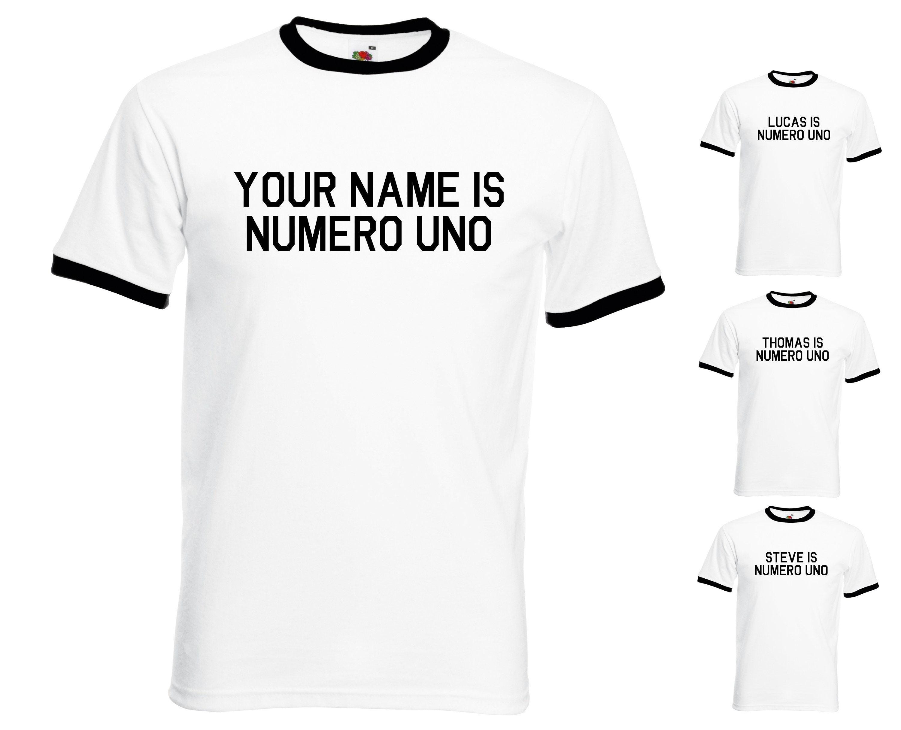 Custom Personalised Your Name Is Numero Uno Mens/Adults Ringer Tshirt - Novelty Arnie Inspired Pumping Iron Muscle Fancy Dress Party Gift