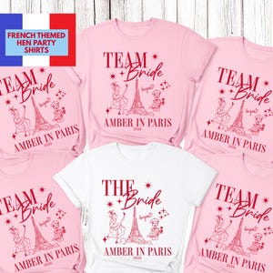 Camisetas personalizadas para despedida de soltera en París Camisetas para el equipo de la novia Camisetas para la fiesta nupcial Camisetas personalizadas a juego para despedida de soltera Camiseta para la futura novia francesa imagen 1