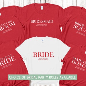 Custom Personalised Hen Party T shirts Bridal Role Mother Of Bride Bridesmaid Team Bride Bridal Shower Shirts Bride To Be Maid of Honour RED