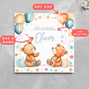Personalisierte Name Alter Kinder Geburtstagskarte niedlichen Teddybären personalisierte Geburtstag Mädchen Jungen Kind Name Baby spezielle Mädchen Alter Beziehung Name
