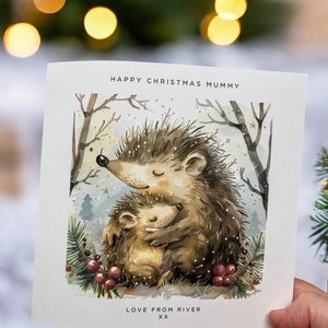 Personalisierte Igel Mumie Weihnachtskarte vom Kind Kinder benutzerdefinierte Name erste Weihnachten als Mama von Baby oder Kinder