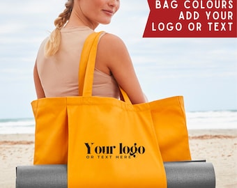 Personalised Yoga Mat Bag with Logo or Text – Organic Cotton Pilates Tote – Custom Print on Front Pocket – Gym, Studio, Wellness Gift