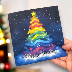 Regenbogen Baum Weihnachtskarte, inklusive Weihnachtskarte, gleichgeschlechtliche Weihnachtskarte, Queer Weihnachtskarte, Pride, LGBTQIA+ Weihnachtskarte, Regenbogen