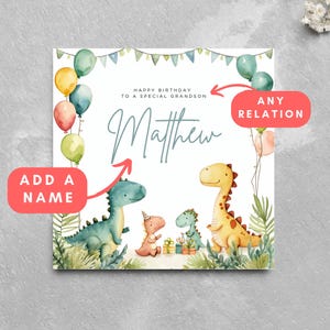 Nom personnalisé carte d'anniversaire dinosaure dinosaure mignon Dino carte nom personnalisé garçon fille pour petit-enfant carte pour cousin dinosaure mignon