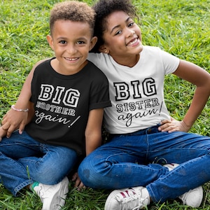 Big Brother Again - Big Sister Again kinder T-shirt broer of zus cadeau nieuwe baby kind bijpassende cadeau baby aankondiging zwangerschap shirt