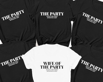 Personalisierte Shirts für den Junggesellinnenabschied „Ehefrau der Party“, passende Oberteile für Brautpartys, maßgeschneidertes Outfit für den Junggesellinnenabschied, Pink