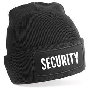 SECURITY Unisex Adult Patch Beanie Hat Winter Outdoor Night Acrylic Festival Doorman Bouncer Uniform Work Security Guard Officer
