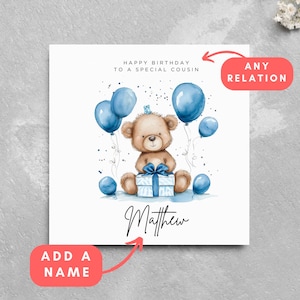 Personalisierter Name Süßer Bär Geburtstagskarte Süßer Teddybär Personalisierte Geburtstagsjunge Name Baby Boy Spezieller Junge Beziehungsname