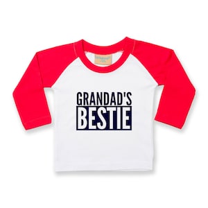 Grandad&#39;s Bestie Baby Toddler Kids LONG SLEEVE BASEBALL T-shirt Tee Gift From Grandad New Baby Relative Grandparent Grandpa