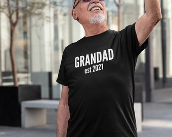 Grandad Established Custom Date Mens/Adults Novelty Tshirt - Gramps Grandpa To Be New Baby Expectant Pregnancy Announcement Gift