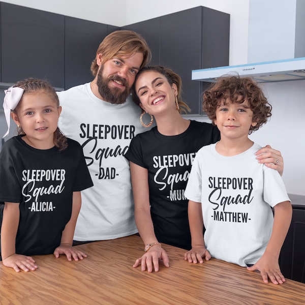 Personalised Sleepover Squad T-Shirt Adult Kids Boy Girl Birthday Family Matching Fun Friends BFF Mum Dad Parent Matching School Friend