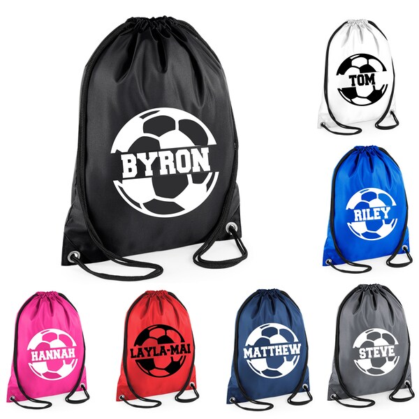 Personalised Name Drawstring Football Bag SPLIT Design School Club PE Custom Name Childrens Adult College Bag Kids Backpack Soccer Bag Name