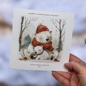 Personalisierte Eisbär Mama Weihnachtskarte vom Kind Kinder benutzerdefinierte Name erste Weihnachten als Mama von Baby oder Kinder