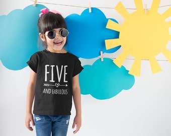 Five And Fabulous Kids T-shirt Birthday Gift Party Child Sibling Celebration Present T Shirt 5 Year Old Fifth Birthday