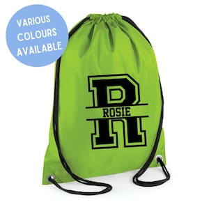 Nom personnalisé et sac à cordon avec lettre fendue School Club PE Nom personnalisé Sports universitaires pour enfants Sac pour adulte Sac à dos pour enfants Sac de football