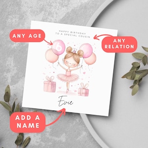 Personalisierte Name Ballerina Geburtstagskarte Niedlicher Tänzer Personalisierte Geburtstagsmädchen Name Baby Mädchen Spezielles Mädchen Alter Beziehung Name Tanz Ballett