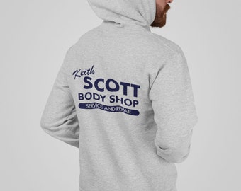 Keith Scott Body Shop One Tree Hill Inspired Adult Grey Hooded Sweatshirt With Print on Rear Only Hoodie