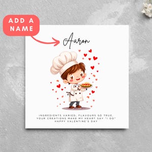 Gepersonaliseerde Valentijnsdagkaart Chef Baker Partner Echtgenoot Vriendje Partnerkaart Leuke Cartoon Restaurant Kok Bakker Leuke Chef Koken